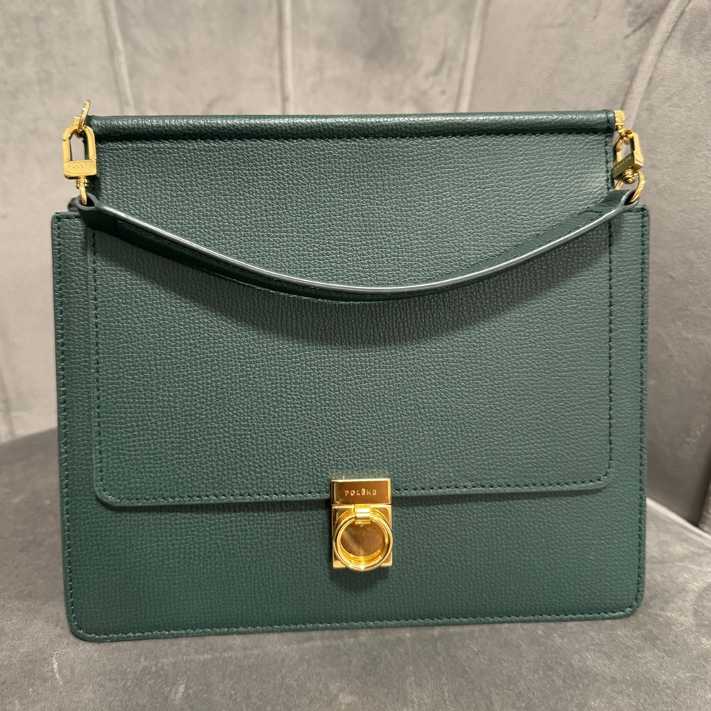 Polene Number Sept 7 in Green Textured Leather